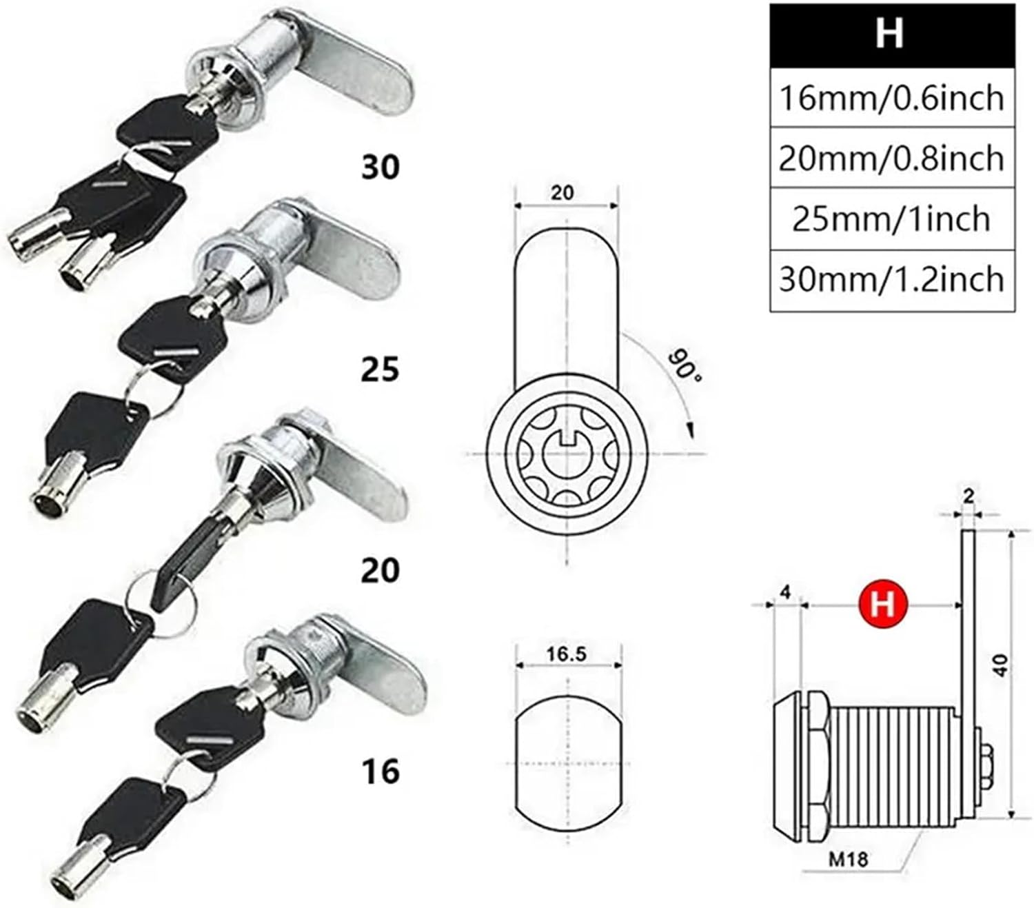 MS402 Cylinder Locks Door Cabinet Mailbox Padlock Drawer Cupboard Box Lock with 2 Keys 1Pcs(30MM)