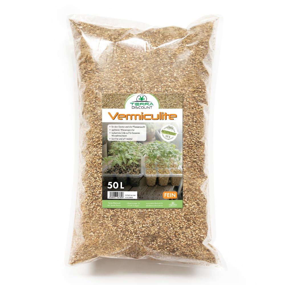 Vermiculite für Pflanzen – Wasserspeicherndes Substrat für Anzucht, Aussaat & Stecklinge – Steriles Vermiculit für Erde & Pflanzenzucht – Fein oder Grob – 1L, 3L, 5L, 10L, 20L, 50L (fein, 50 Liter)