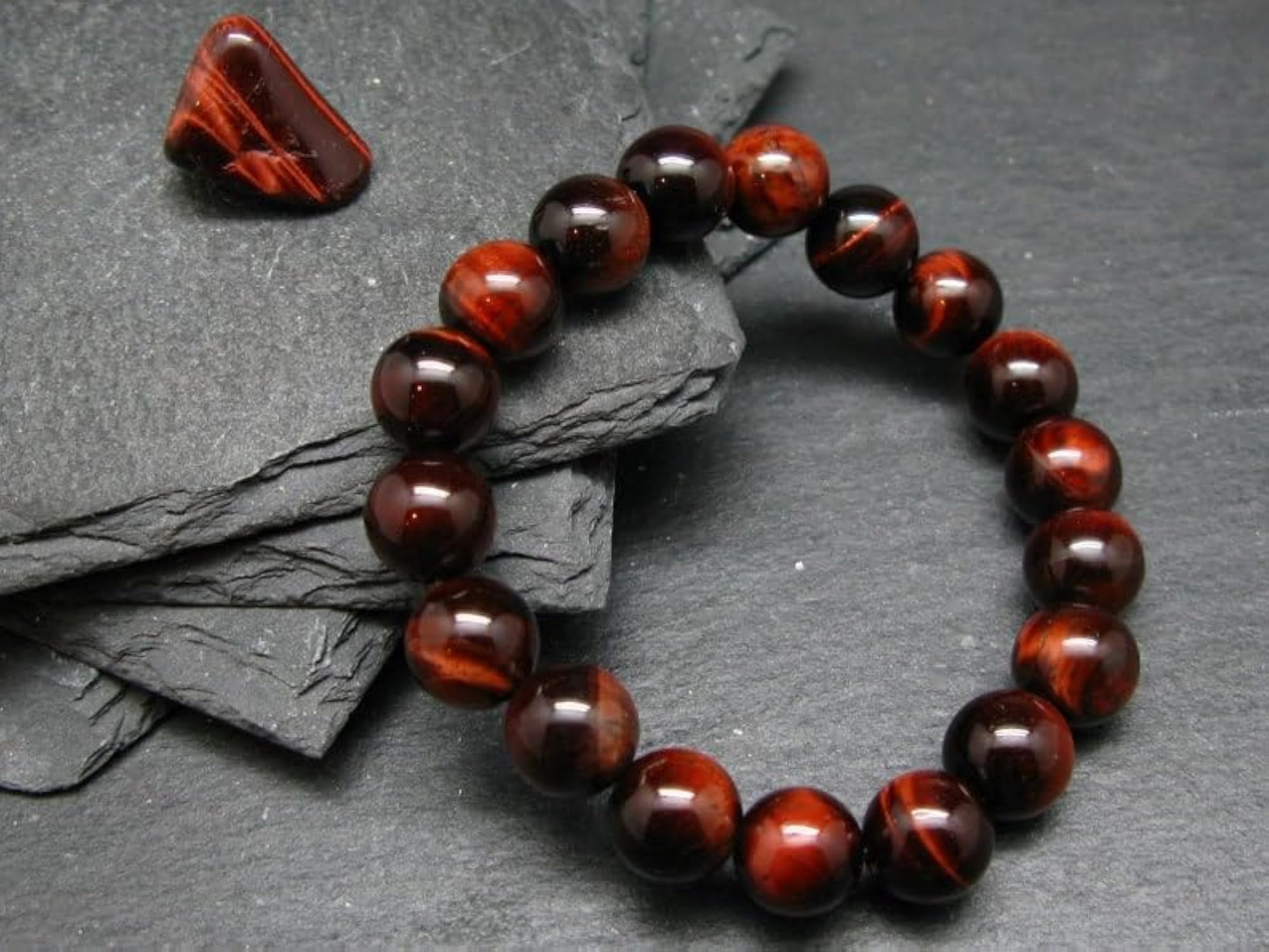 Natural Red Tigers Eye 10mm Round Bead Stretchable Bracelet, Unisex
