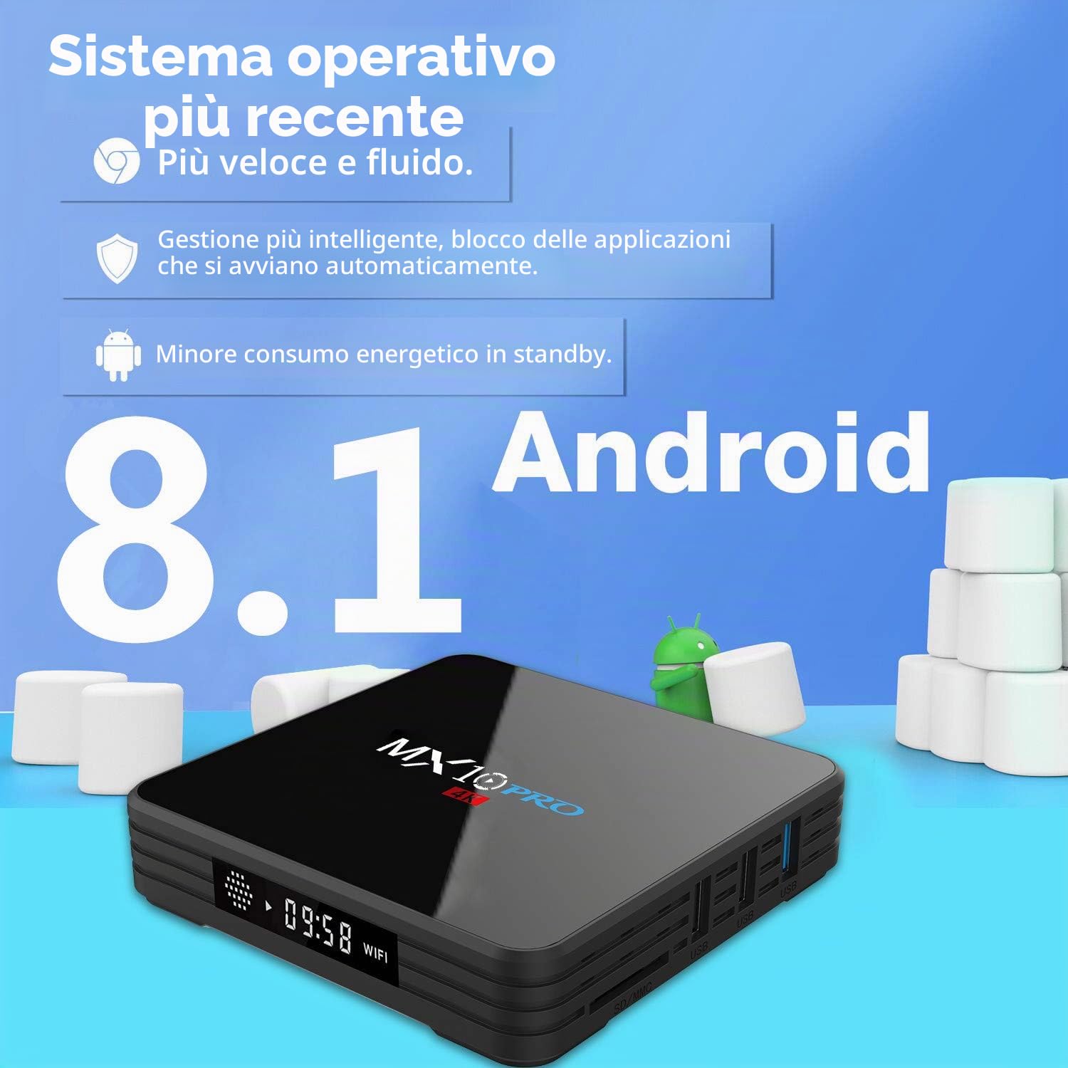 Qyoung MX10 PRO Android 8.1 4K Ultra HD TV Box con telecomando, 4 GBRAM 32 GBROM USB 3.0 WiFi BT4.1 HD RK3328 Quad Core lettori multimediali Internet