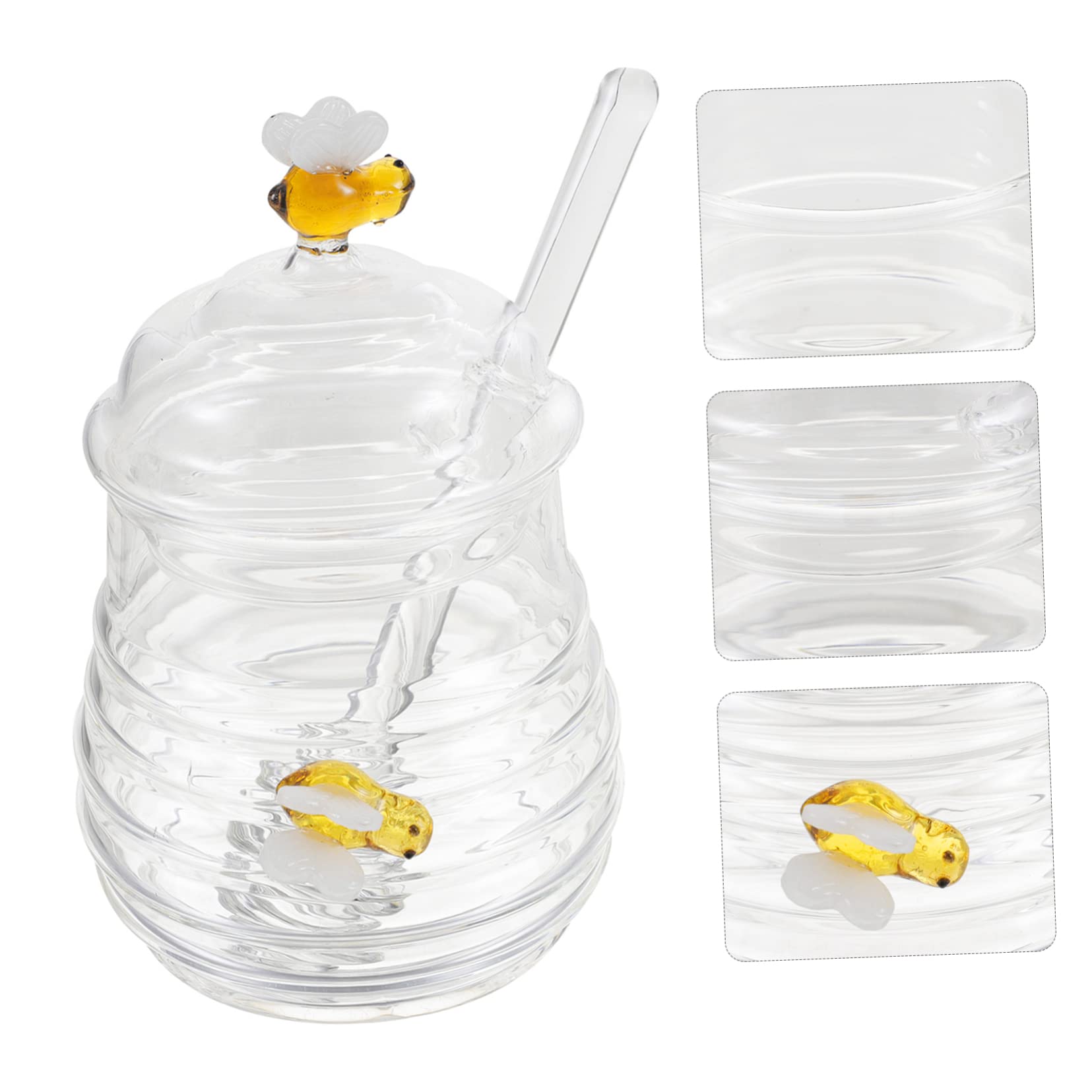 Ciieeo Glass Honey Jar with Dipper Stylish Kitchen Honey Dispenser for Syrup Molasses Jam Glass Container for Breakfasts Parties Festive Occasions Compact Convenient