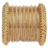 Efulgenz Boho Vintage Antique Gypsy Tribal Indian Oxidized Gold Plated Crystal Bracelets Bangle Set Jewelry (LCT, 2.25)
