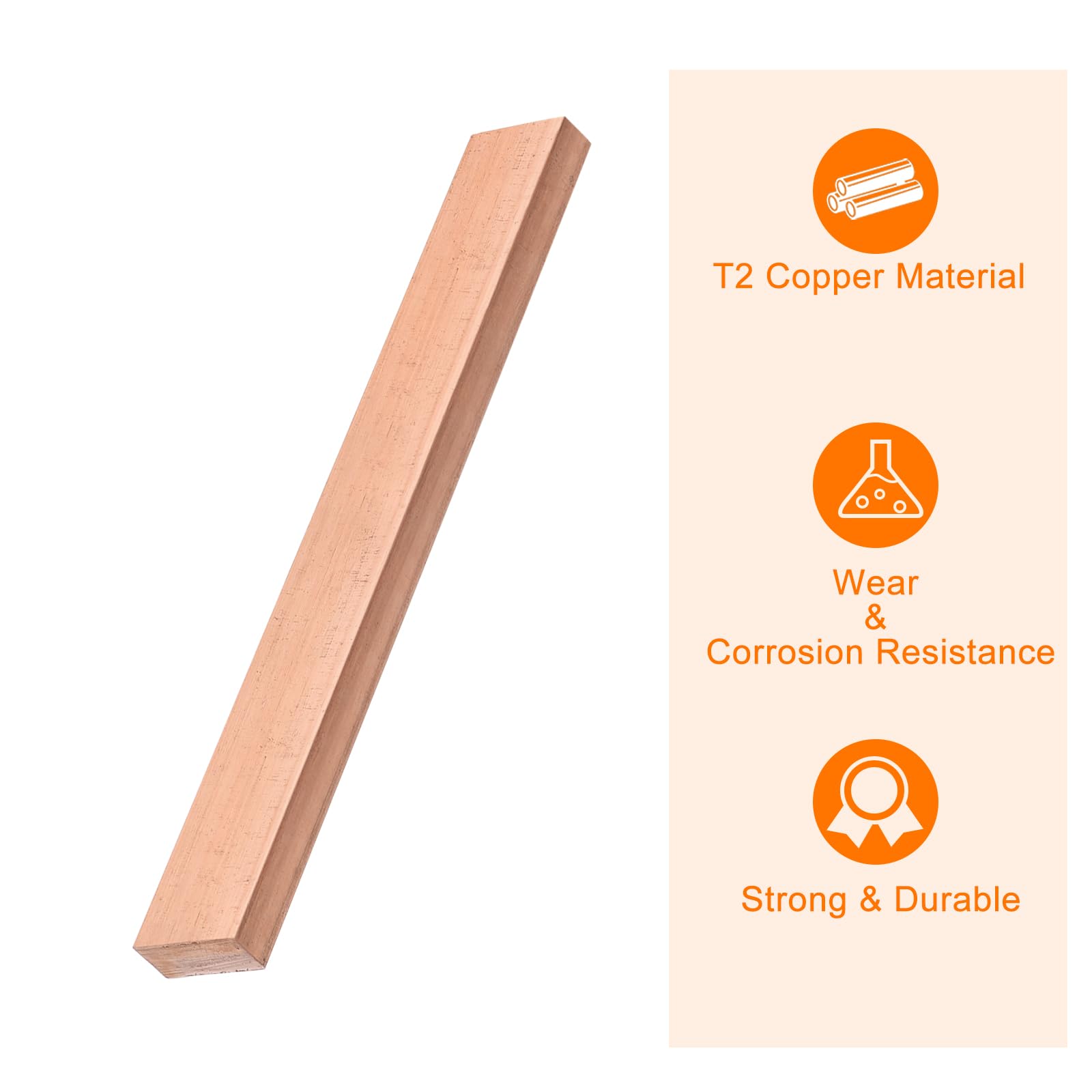 sourcing map Barre plate en cuivre, 0,8 cm d'épaisseur x 2 cm de largeur x 15 cm de long pour barre omnibus électrique (8 mm x 20 mm x 150 mm)
