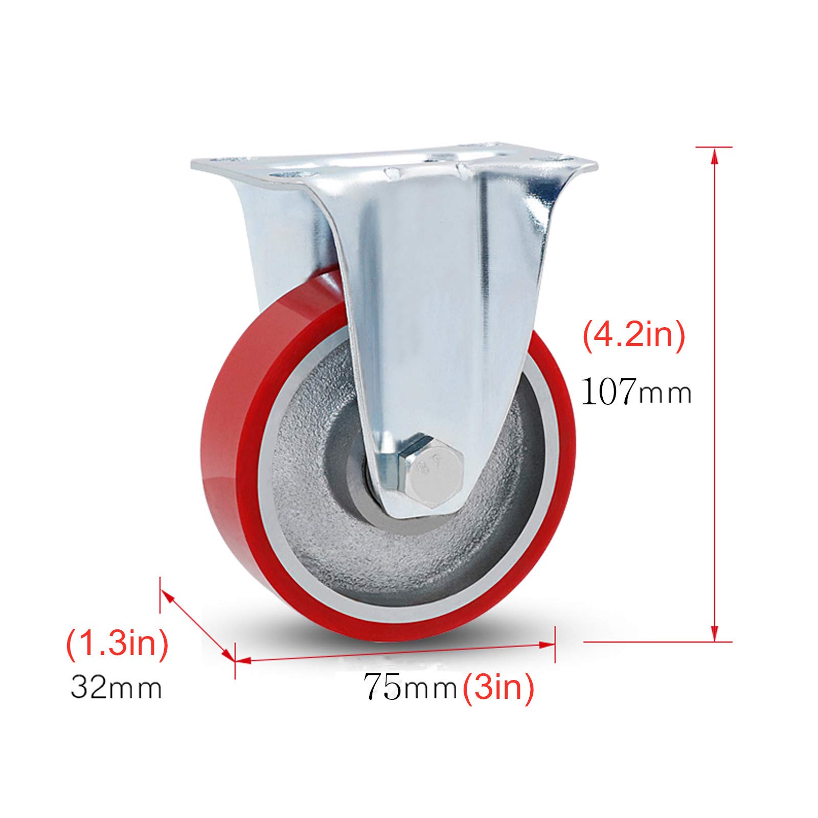 Roues de chariot en caoutchouc roulettes de meubles, roue universelle, noyau de fer, roue de rechange pour chariot, établi, chariot, 4 pièces/support/75 mm (couleur : frein, taille : 50 mm)