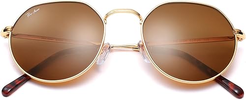 Pro Acme Gafas de sol redondas de polígono, marco de metal grande, lentes de vidrio 100% real, 2.087 in