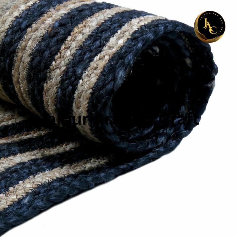 Alfombra de Yute Hecha a Mano, Rectangular, con Borde Negro, diseño único, respetuosa con el Medio Ambiente – (2x3 pies Cuadrados)