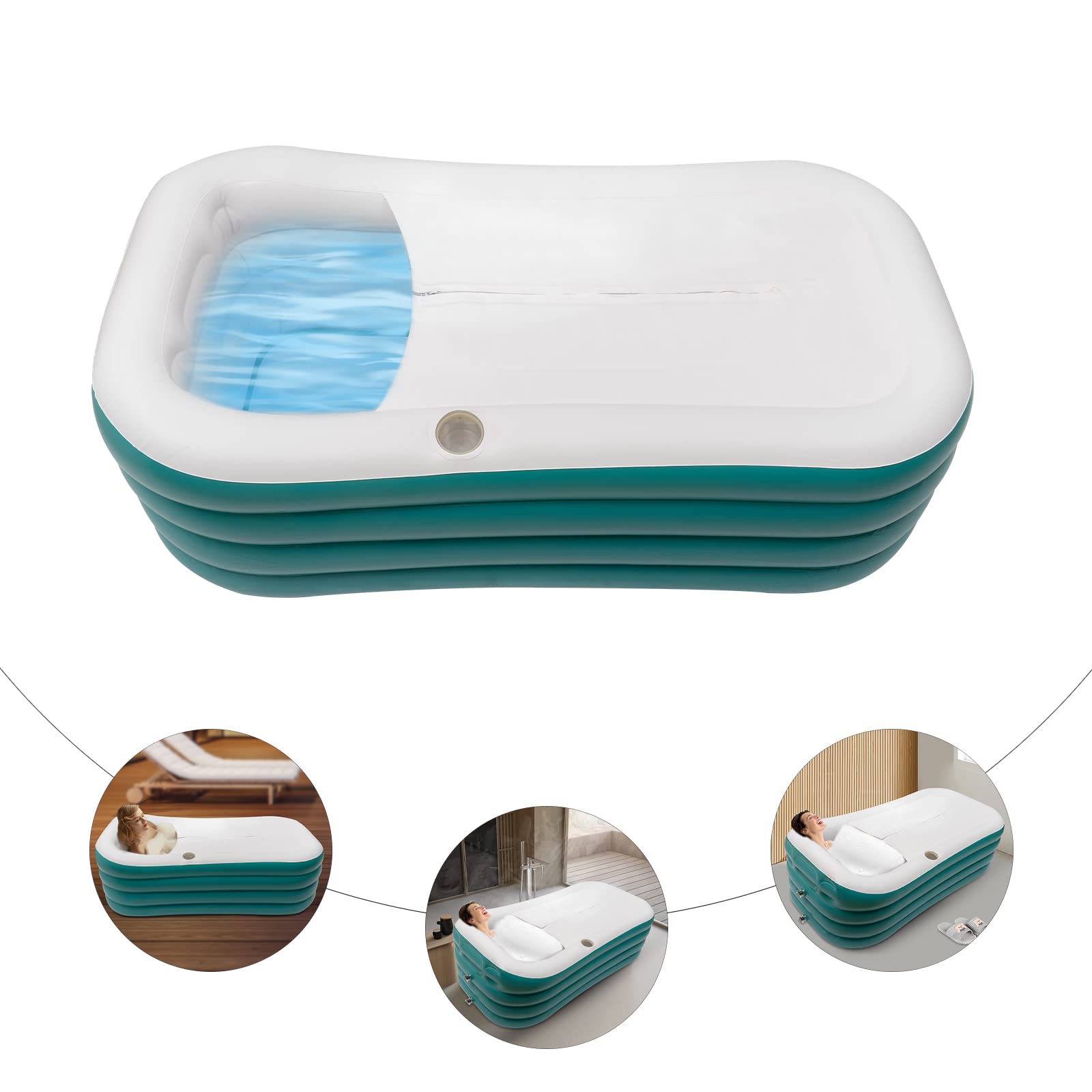 Aufblasbare Badewanne Erwachsene - 250L Faltbare Mobile Badewanne mit Elektropumpe, 360° Lsolierung und Schnellentwässerung, Foldable Bathtub für Spa, Balkon, Garten, 152×82×57 cm