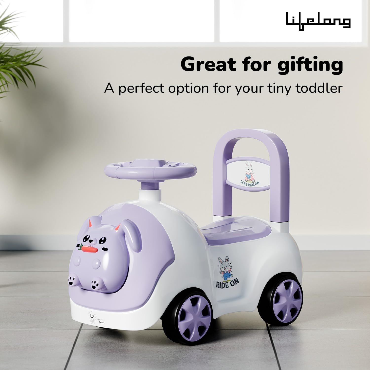 Lifelong Bunny Manual Push Ride-On Toy Car with Back Support for Boys & Girls 1-4 Yrs, Distraction-Free, Non-Musical, Easy Installation, 50kg Capacity, Steering Wheel, Indoor Outdoor (LLCBBR01) — Amazon image 6