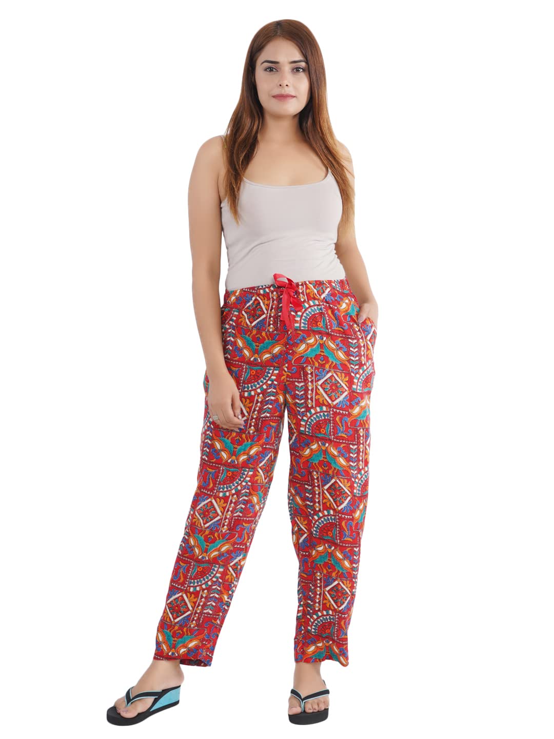 rai sahab Women Red Print Reyon Pyjamas(88537)-picture-58