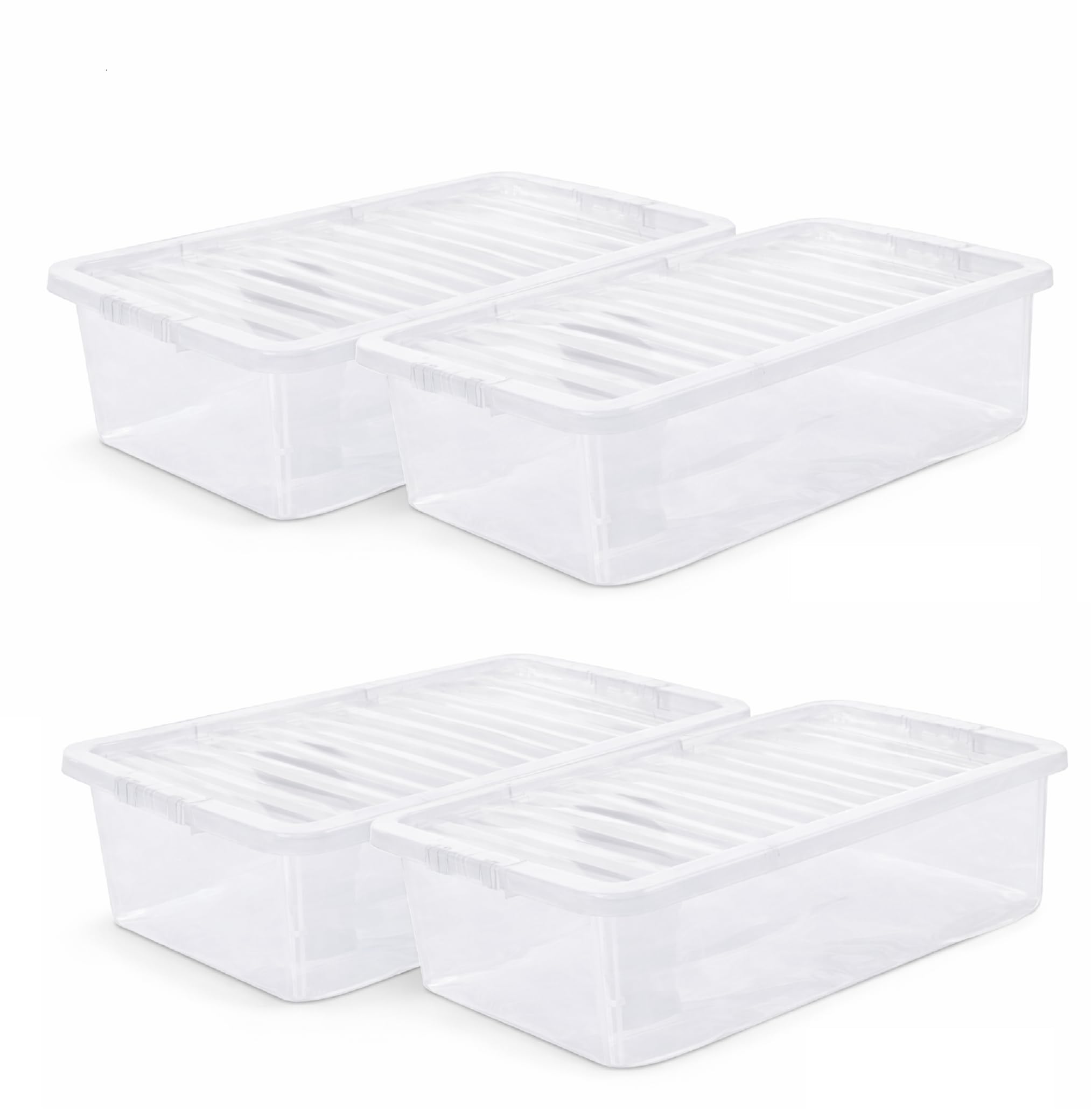 ELMORA'Z 4 x Under Bed Storage Box with Lid 32L Transparent Plastic Storage Boxes with Lids Stackable Underbed Storage Container Storage Box with Lid for Clothes Shoes Bedding Toys & Home Use 32L โ image 1