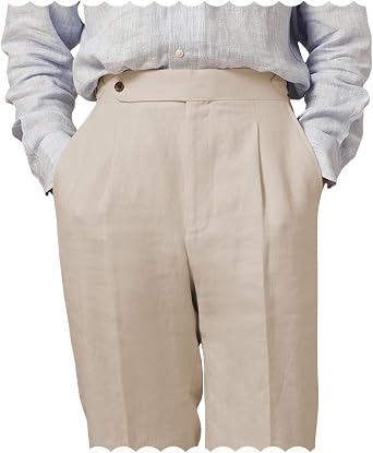 Mens Linen Straight Gurkha Pants Tapered Leg Classic Flat Front Chino Pants Western Italian Style