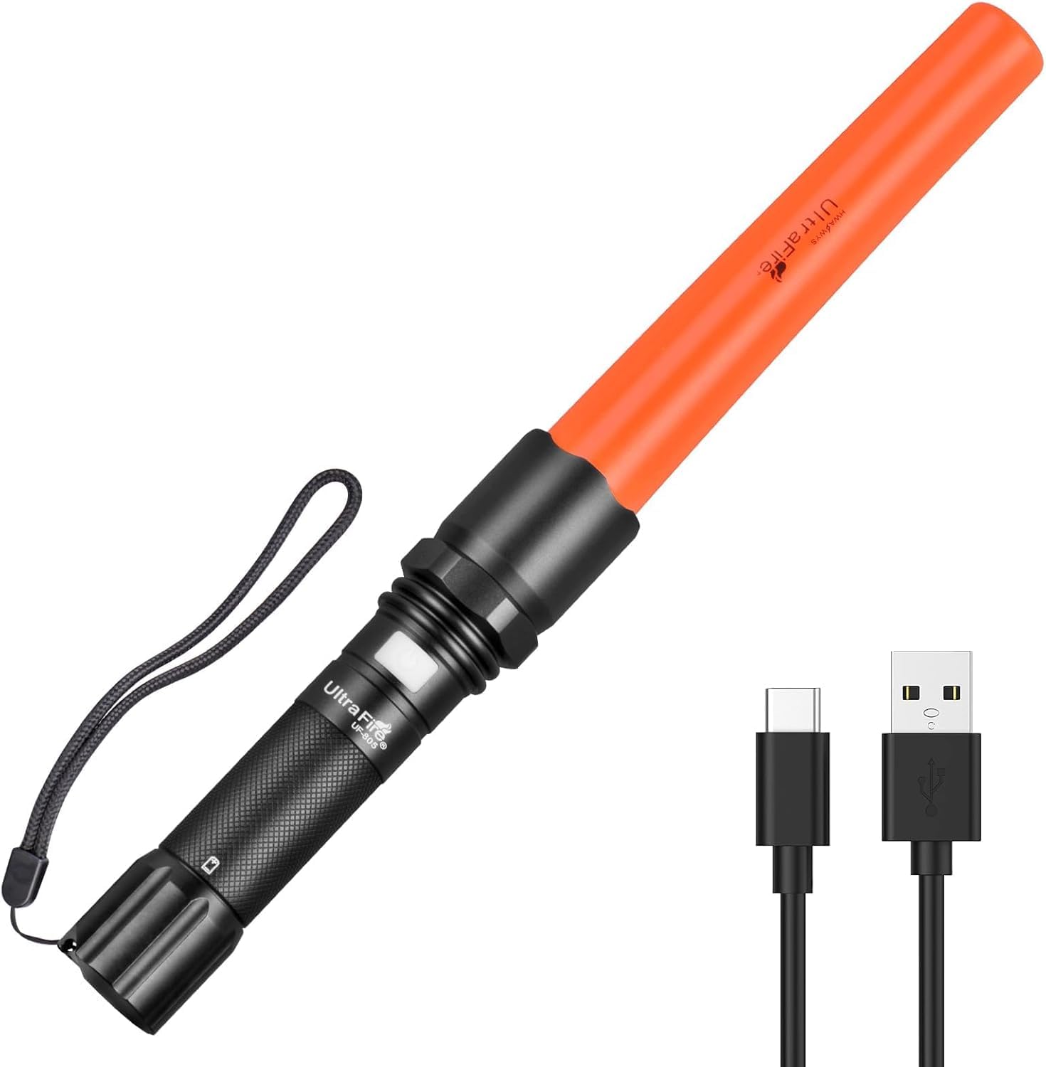 ULTRAFIRE Rechargeable Traffic Wand LED Torch, 619 Lumen Bright Safety Light, 3 Modes with Red Flashing Mode