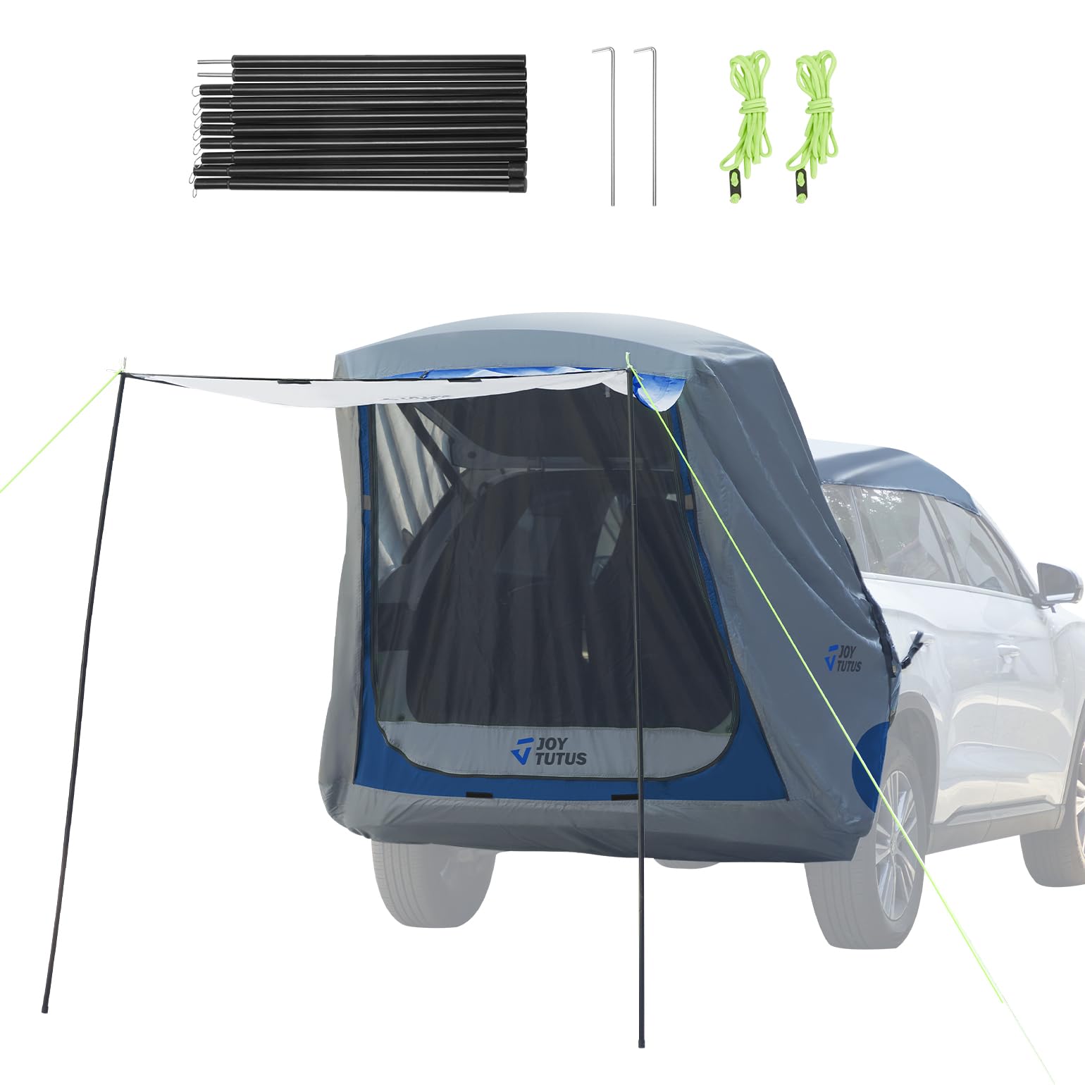 SUV Tailgate Tent with Big Awning, Water Resistant SUV Camping Tent with Car Roof Cover, Universal Fit Most Suvs, Car, Grey Blue