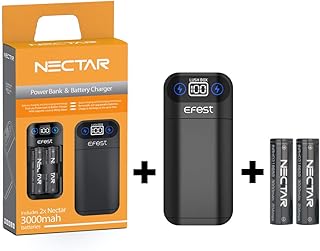 Vape Battery Charger + Power Bank (Includes 2x Vape Batteries) | 2 Years Warranty | with 2x 3500mAh High Drain Rechargeable Vape Batteries, 10A