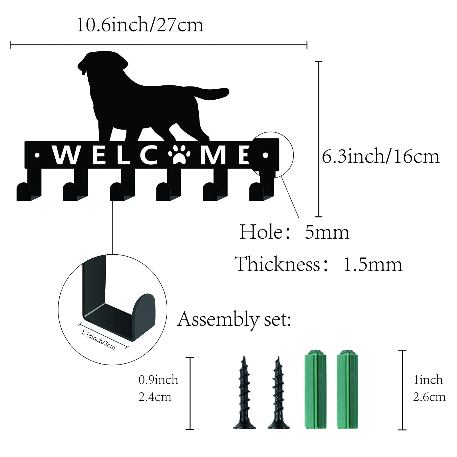 Portachiavi Da Parete Con Ganci A Forma Di Cane – Organizer Decorativo Con Scritta Benvenuto - 3