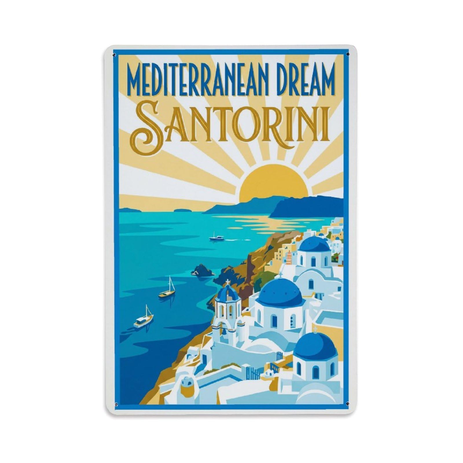 Gead 8X12inch Style Vintage Travel Santorini Mediterranean Dream Metal Tin Sign