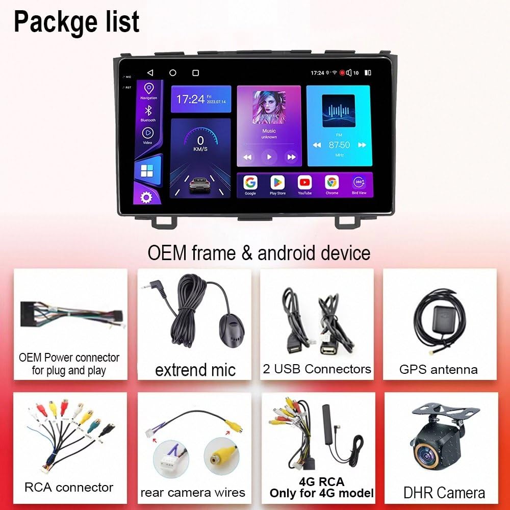 Radio Macchina Touch Screen per HONDA CRV 2007-2010 Wireless Carplay Android Auto Stereo Auto Bluetooth Ips con Pantalla Táctil con Gps, 4 Nucleo 1G+32G