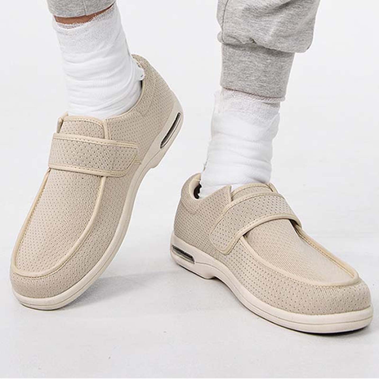 Damskie buty dla diabetyków regulowane obrzęki wygodne sandały szerokie dopasowane kapcie do chodzenia dla mężczyzn opuchnięte stopy obuwie ortopedyczne dla osób starszych dla diabetyków(Beige,41EU)