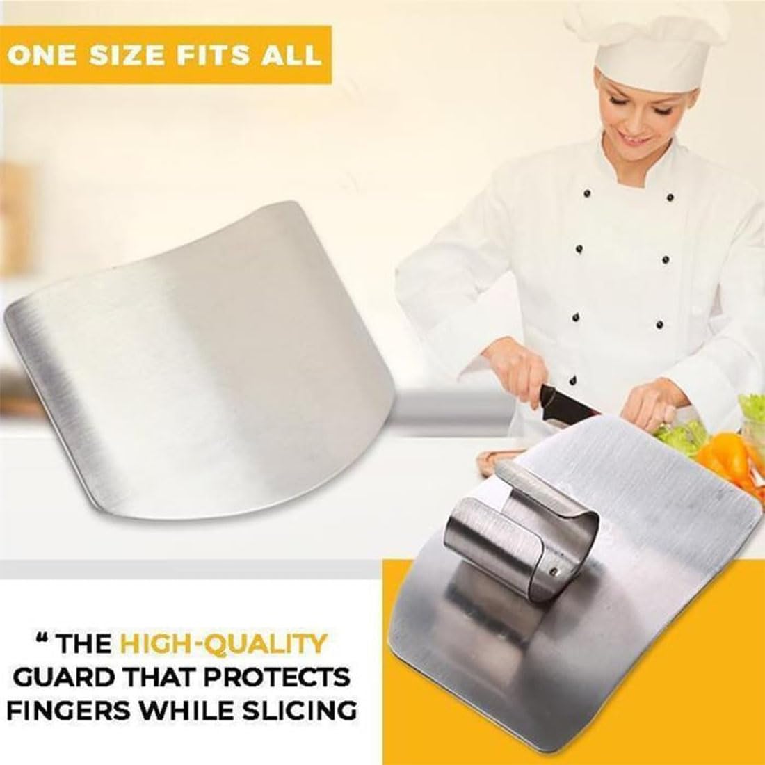 Protector de dedos de acero inoxidable para cortar alimentos, cuchillo, 2 unidades