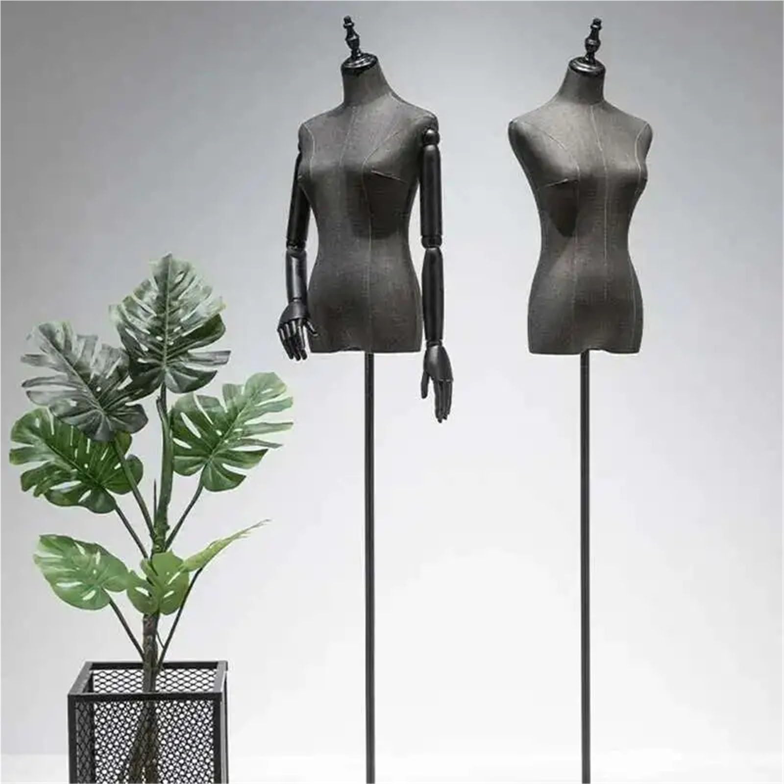 Manichino da Sarto Manichini da donna neri a mezza figura for abiti sposa, espositori for negozi di abbigliamento femminile(No Hand black square base)