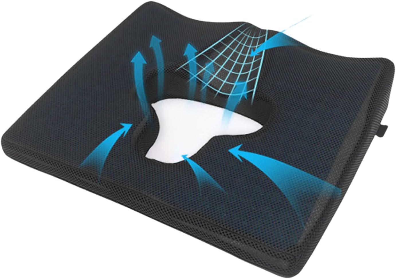 Anti Bedsore Cushion, Breathe Freely Fiber Material Bedsore Cushions for Butt, T Shaped Opening Triangular Slope Design Anti Decubitus Cushion for Elderly, Bedridden, Disabled (Blue With Black Cover)