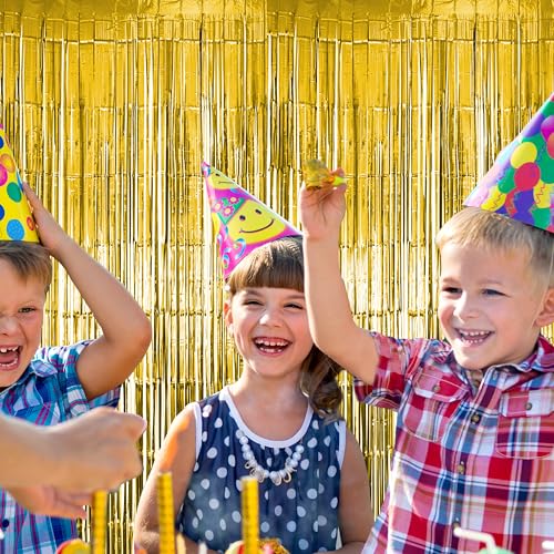 Image of 10 Pack Gold Fringe Curtain Party Backdrop, Gold Tinsel Backdrop, Decoration Supplies for Birthday, Holidays, Parties & More