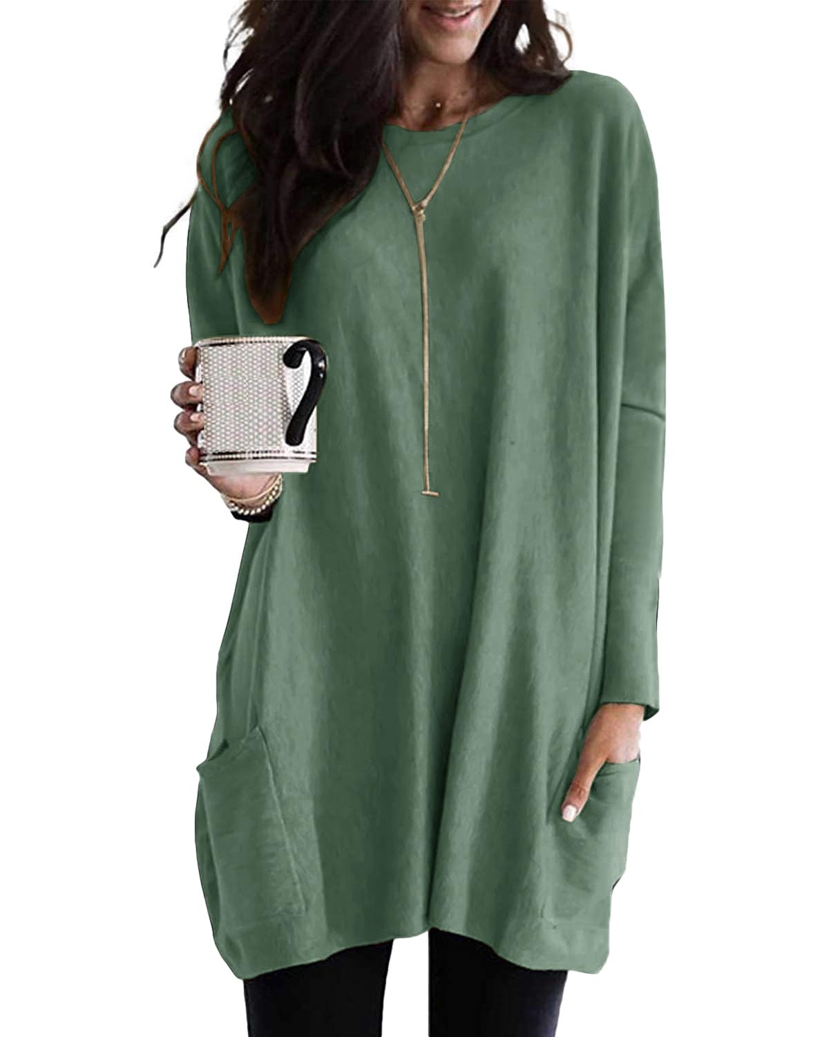 SENSERISE Womens Long Sleeve Long Tunic Tops for Leggings Plus Size ...