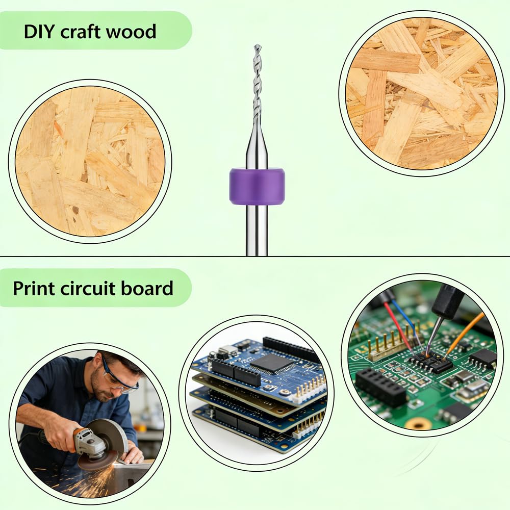 10 Pcs Micro Drill Bit Set, 0.1-1mm Shank Tungsten Carbide Small Drill Bits,Tungsten Steel PCB Print Circuit Board Flute CNC Router Bits Shank for Rough Stone Print Circuit Board