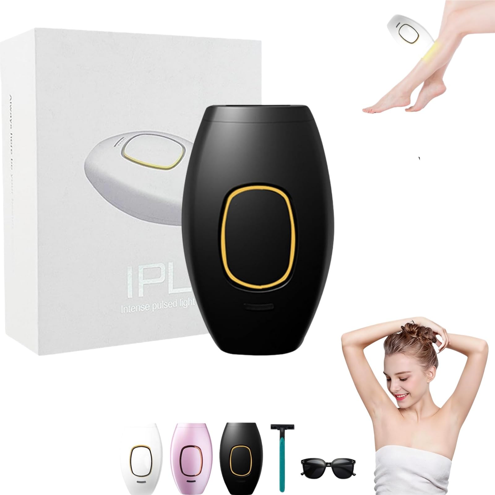 ARYA LUSH IPL Pulse・Pulsed Light Hair Removal, épilation indolore, épilateur lumière pulsée pour hommes femmes,5 niveaux d'énergie 2 modes,visage corps bikini aisselles, peau soyeuse efficace (Black)