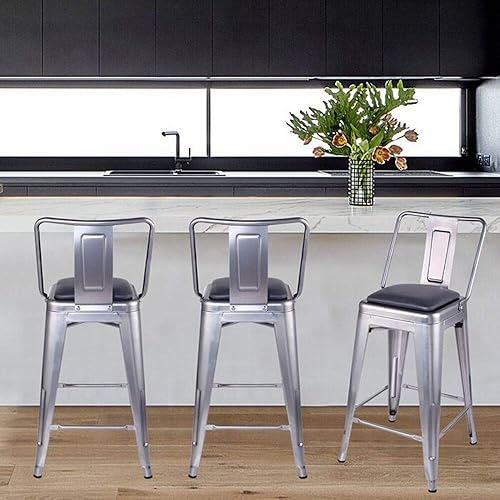 Miniatura 82 de GIA Taburete de metal con respaldo medio de 24 pulgadas de altura de mostrador con asiento de madera oscura, 1 paquete, color negro Negro -,Blanco