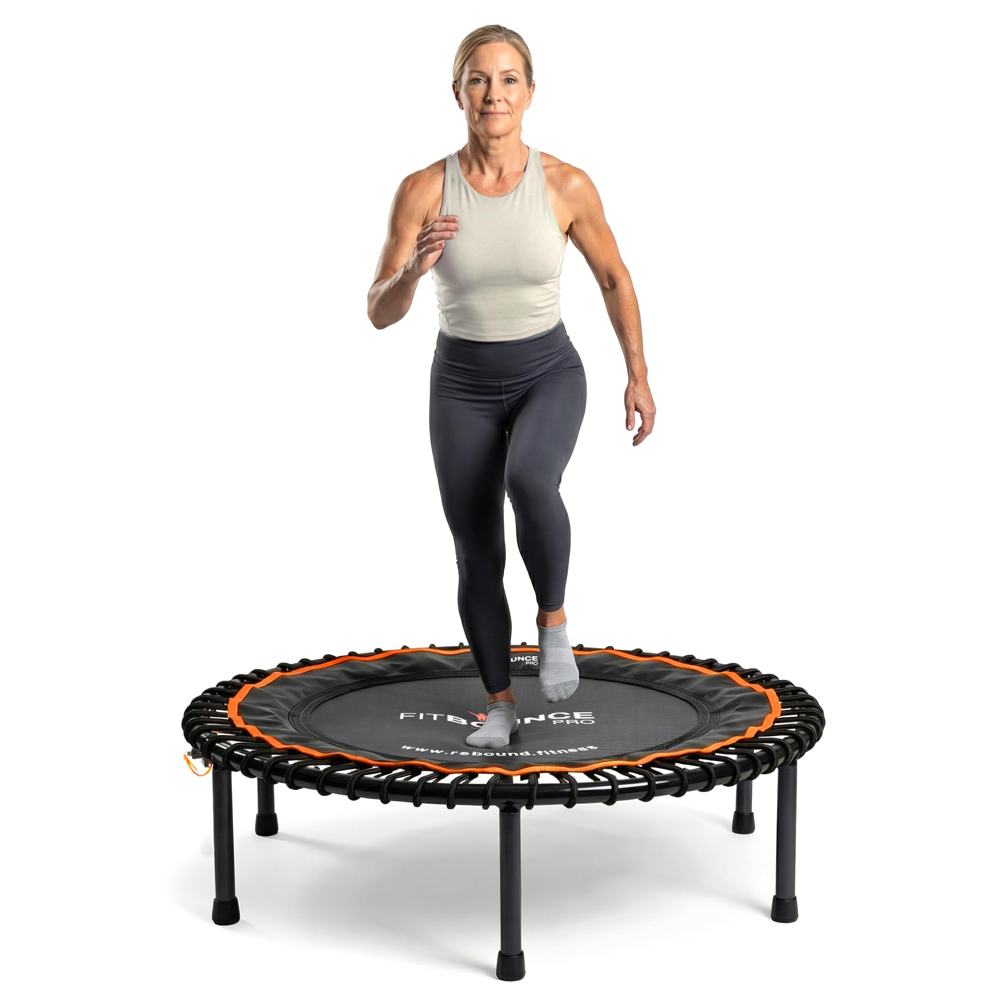 FIT Bounce PRO USA Bungee Rebounder | Assembled | Half Folding | Silent & Beautifully Designed Pro Indoor Mini Trampoline for Adults & Kids | DVD & Online Workouts,Storage Bag & Bounce Counter