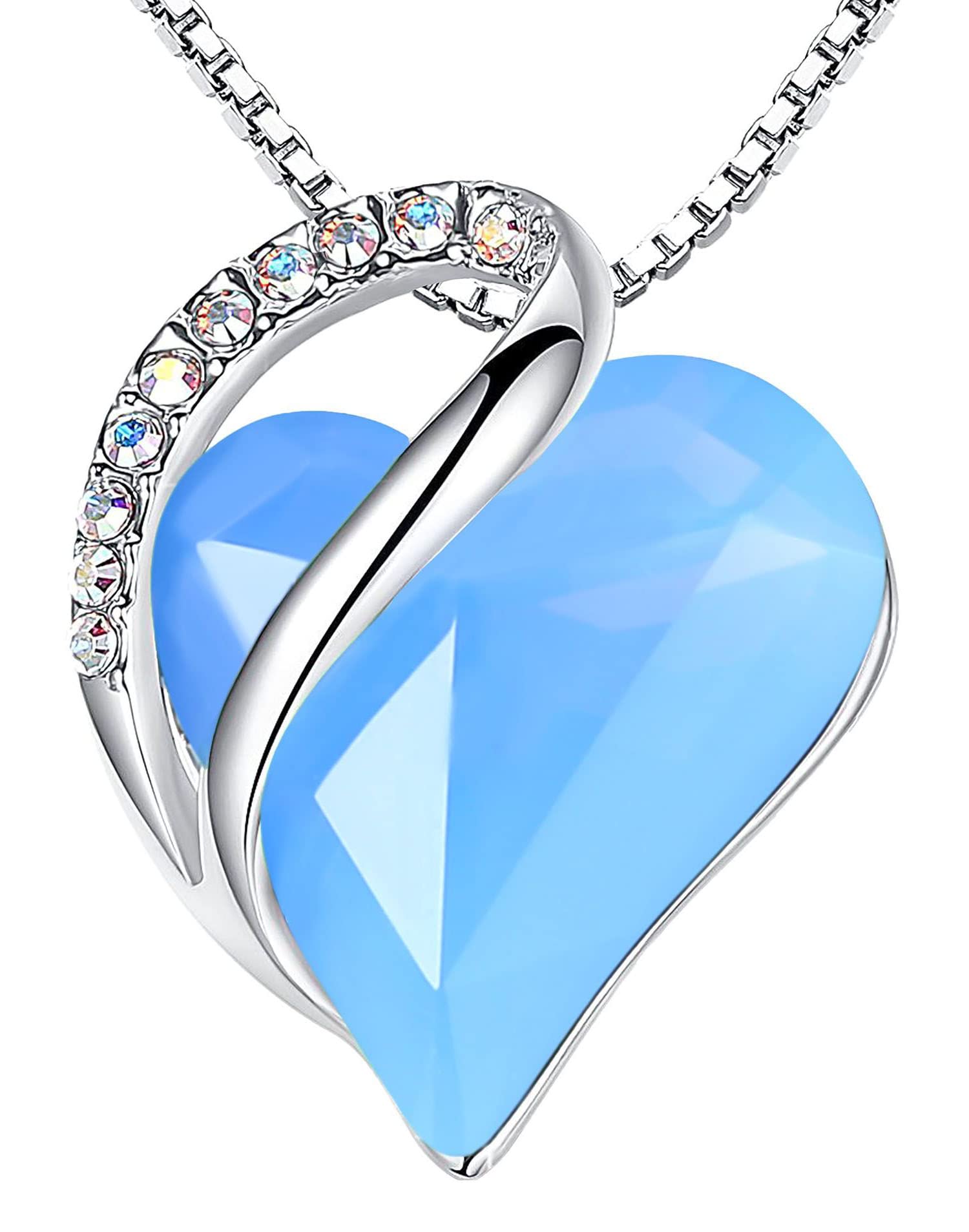 Leafael Infinity Love Heart Necklace, Birthstone Pendant for Women With Healing Crystal, Allergy-Free Chain, Jewelry Gift With Box, 18+2 Inch Extender