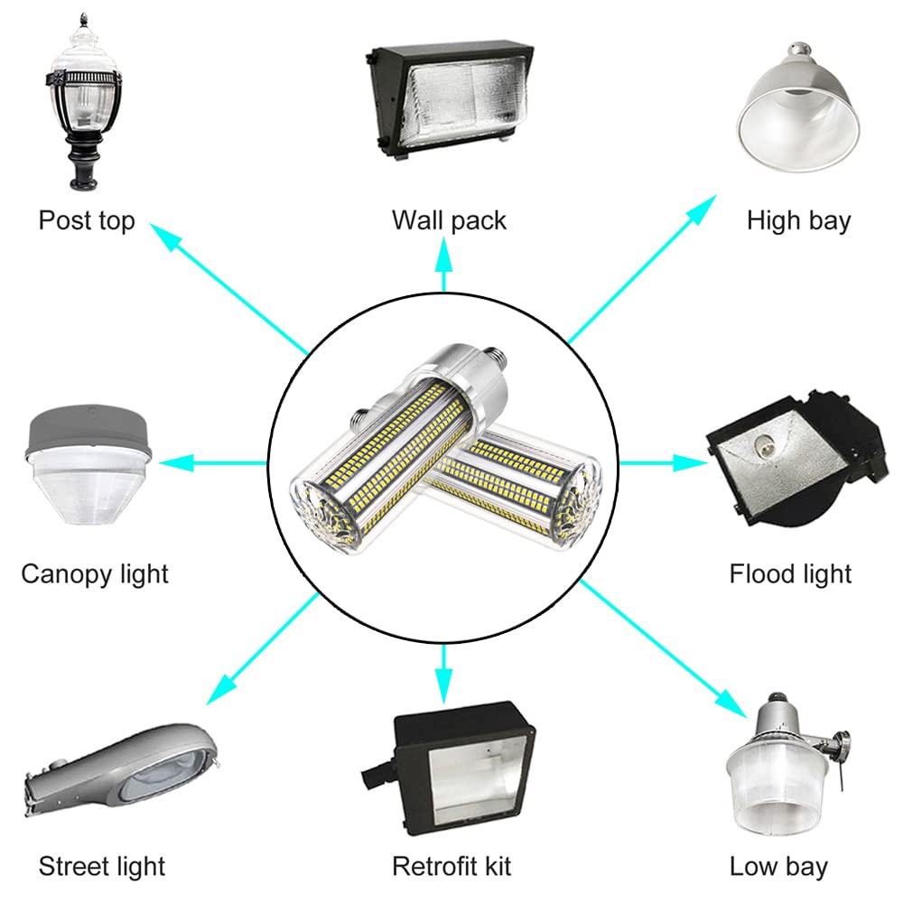 LED Mais-Glühlampe 100W 12000LM, E26/E27-Sockel, mit E39-Mogul-Sockel-Adapter, großflächige LED-Birnen für Innen- und Außengarage, Lager, Hallenbeleuchtung (2er-Pack)