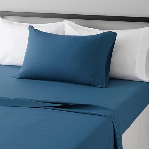 Amazon Basics Lightweight Super Soft Easy Care Microfiber 3 Piece Bed Sheet Set with 14-Inch Deep Pockets, Twin XL, Dark Teal, Solid