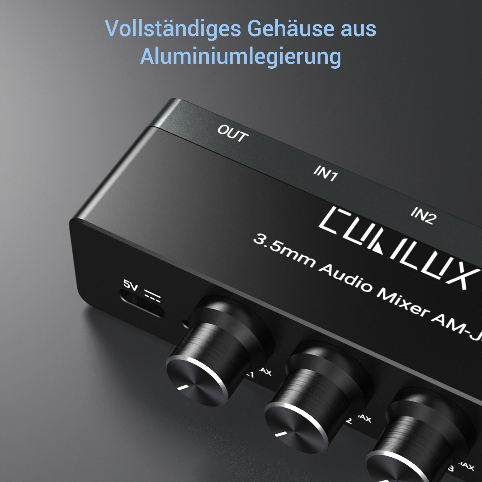 Cubilux 4 Kanal 3,5mm Audio Mixer, Extrem rauscharmer Mini Audio Mixer für Sub-Mixing, 1/8 TS/TRS-Eingang, Stereo-Umschalter, geeignet für Gitarren, Bass, Keyboards