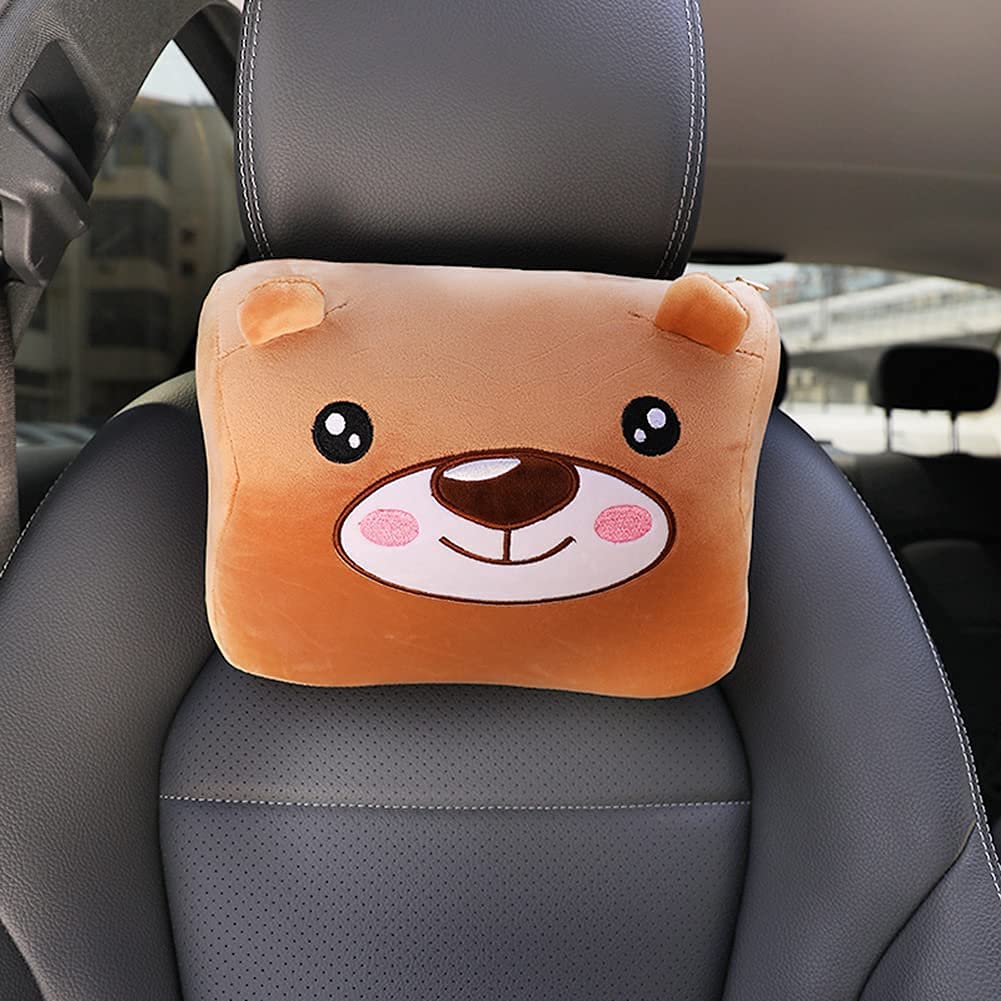 seemehappyMemory Foam Car Neck Pillow Cute Animal Face Soft Headrest for Driving Home Office 1PCS -Bear