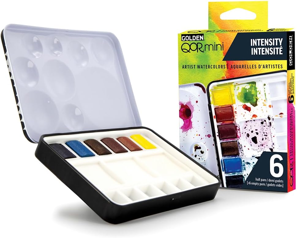 QoR Intensity Half Pan Set by GOLDEN, 6 Half Pan Watercolors, Professional Watercolor Paint Set