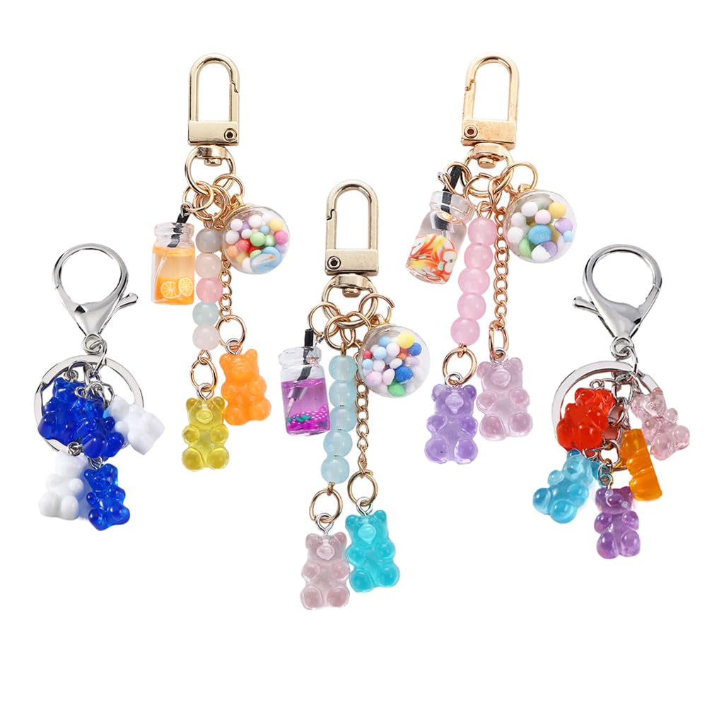 Pokinge 5Pcs Cute Resin Bear Keychain Candy Color Gummy Bear Keychains Handbag Pendant Keyring Multicolor Charms Key Ring Accessories for Women Girls