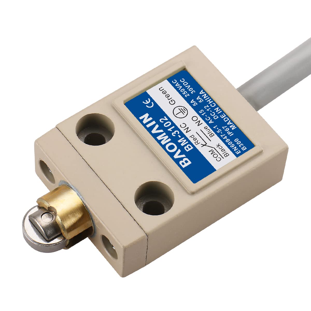 BAOMAIN Interrupteur de Fin de Course Industriel BM-3102 (TZ-3102), Piston à Rouleau en Acier Inoxydable, Étanche IP67, Contact Momentané SPDT (1NO+1NC), Commutateur de Position Robuste