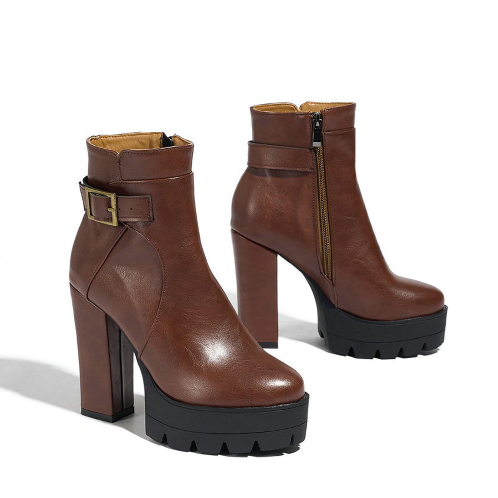 Bottines à Talon épais de 11 cm pour Femmes avec Fermeture éclair latérale | Bottes de Combat Confortables à Plateforme et Coupe Large pour soirée en boîte de Nuit