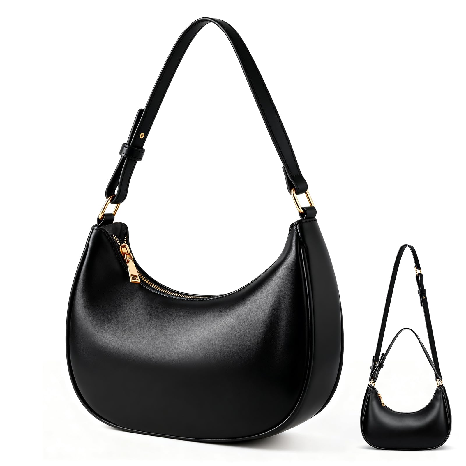Bolsa de Mujer, Bolsa de Mano para Mujer, Bolso de Hombro de Piel Vintage, Bolsa para Axilas, con Correa de Hombro Ajustable, De moda y versátil, para uso Diario, Trabajo, Viajes - Negro