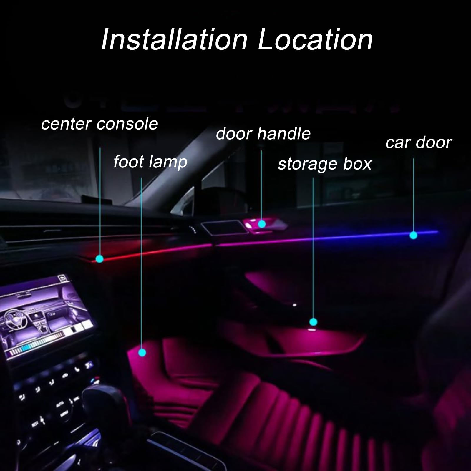 Tira de Luces LED para Interior de Coche, Luces de atmósfera dinámica acrílicas RGB 18 en 1, 210 Modos de luz, Control Remoto inalámbrico, Kits de iluminación Ambiental para Coche