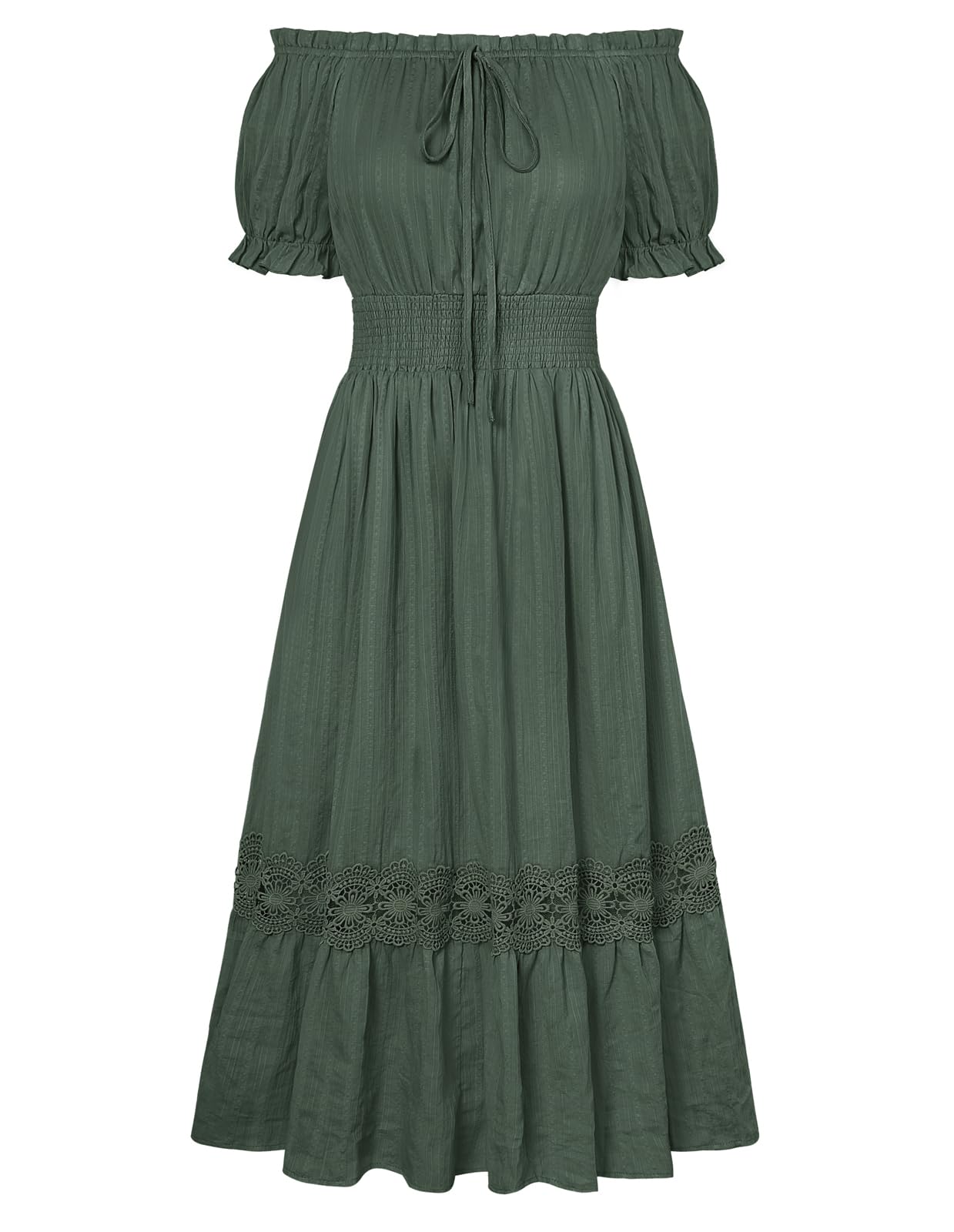 SCARLET DARKNESS Damen Renaissance Kleider Schulterfrei Puffärmel Gesmokte Taille Baumwollkleid