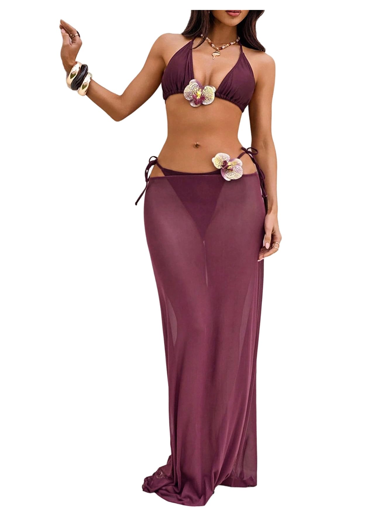 Photo 1 of OYOANGLE Women's 3 Piece Bikini Set with Skirt