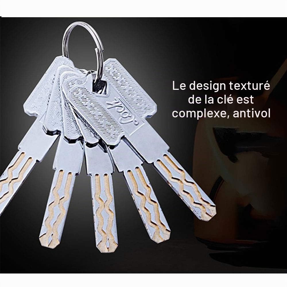 Verrou de porte extérieure, loquet de nuit en acier inoxydable pour porte d'entrée, haute sécurité pour votre maison ou lieu de travail avec 5 clés (ouverture à droite avec côté)