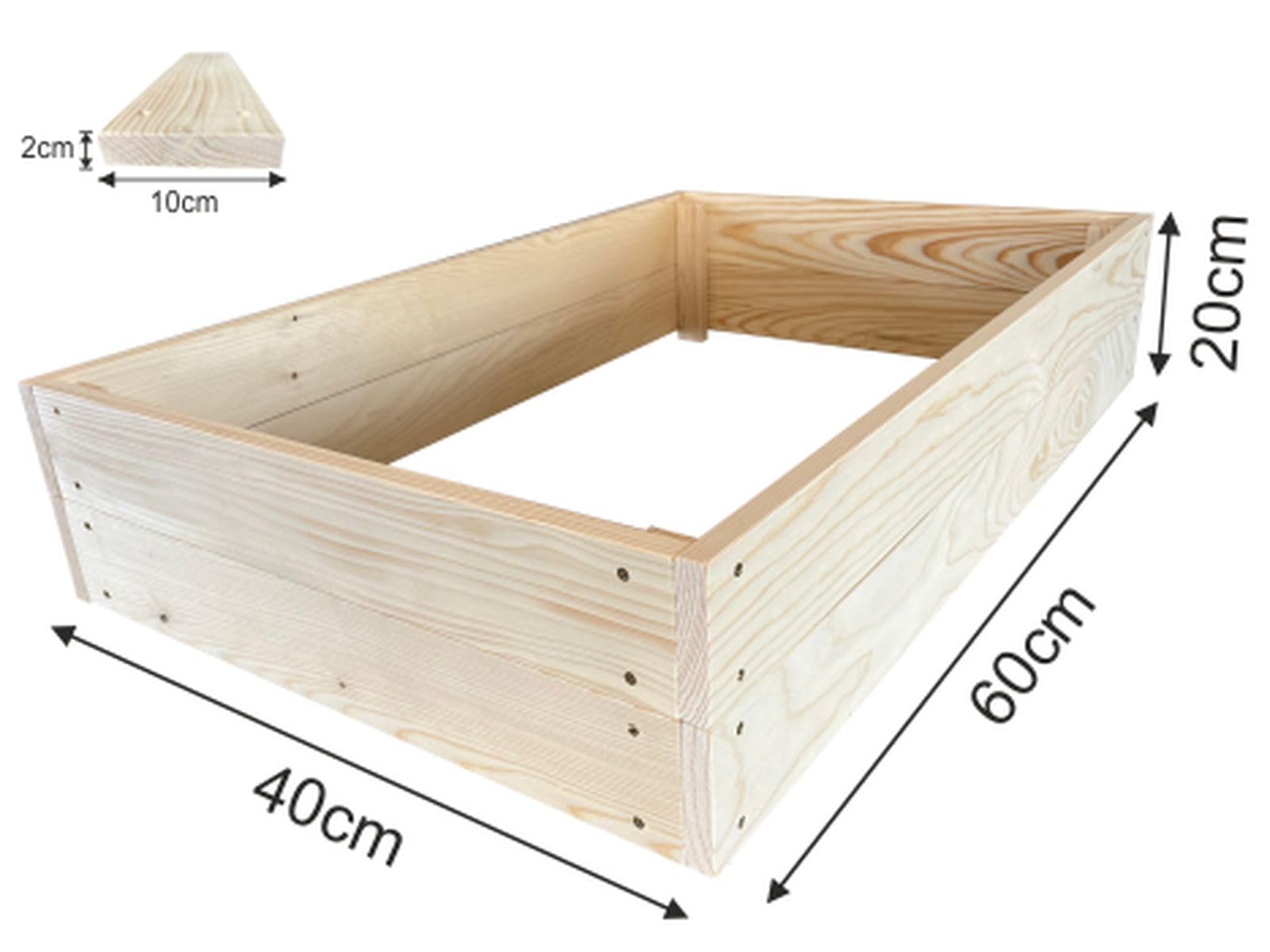Lermowoood Hochbeet aus Holz 60x40x20 cm Natur – Pflanzkasten für Gemüse & Kräuter – mit Agrovließ – steckbar & stapelbar- Aussenbereich ideal für Garten, Balkon & Terrasse