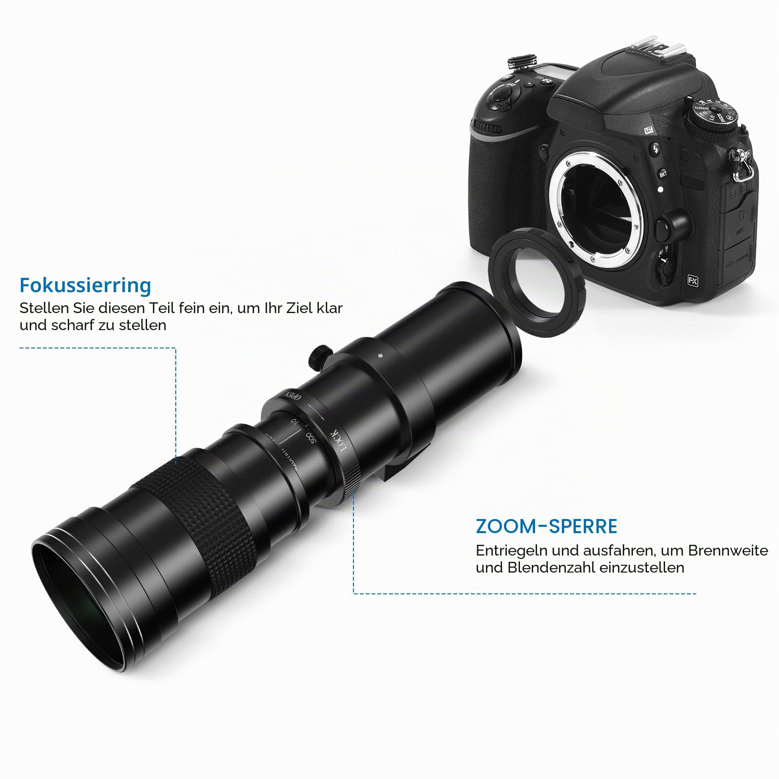 Lightdow 420-800mm f/8.3-16 Teleobjektiv für Canon EF Objektiv, Manuelles Teleobjektiv-Zoom Objektiv mit T-Ring für Canon EOS Rebel SL2 SL1 T8i T7 T6 850D 800D 4000D 2000D 90D 80D 77D 70D 5D 6D DSLR