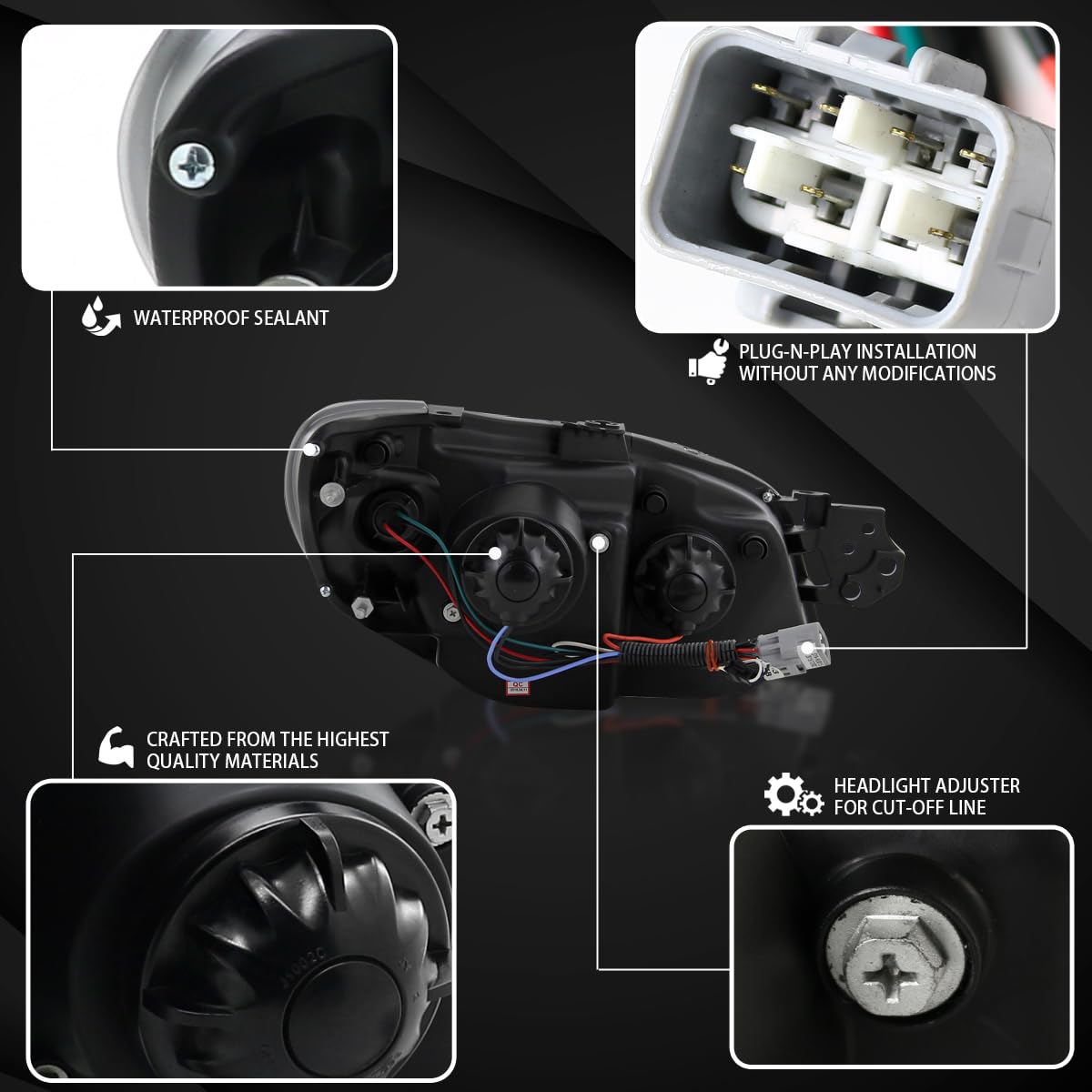 For 06-07 Subaru Impreza Black Headlights R8 LED Lamps | For 2006-2007 Subaru Impreza WRX Left Right Pair Headlamps Assembly Black Headlights R8 LED Lamps product thumbnail 5