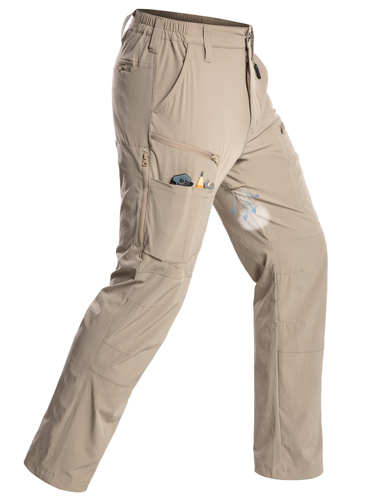 CARWORNIC Men's Quick Dry Hiking Cargo Pants Water-Resistant Flex Lightweight Nylon Outdoor Fishing Tactical Pants 10 Pockets