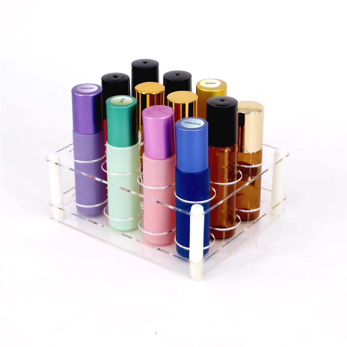 BOXIN12Slots Roller Bottles Holder, Perfect Vertically Hold For Essential Oils Rollers, Great Oils Display Holder Roller Bottles Storage Shelf Organizer,Hole Diameter 2.3cm/0.9inch,Acrylic,DIY